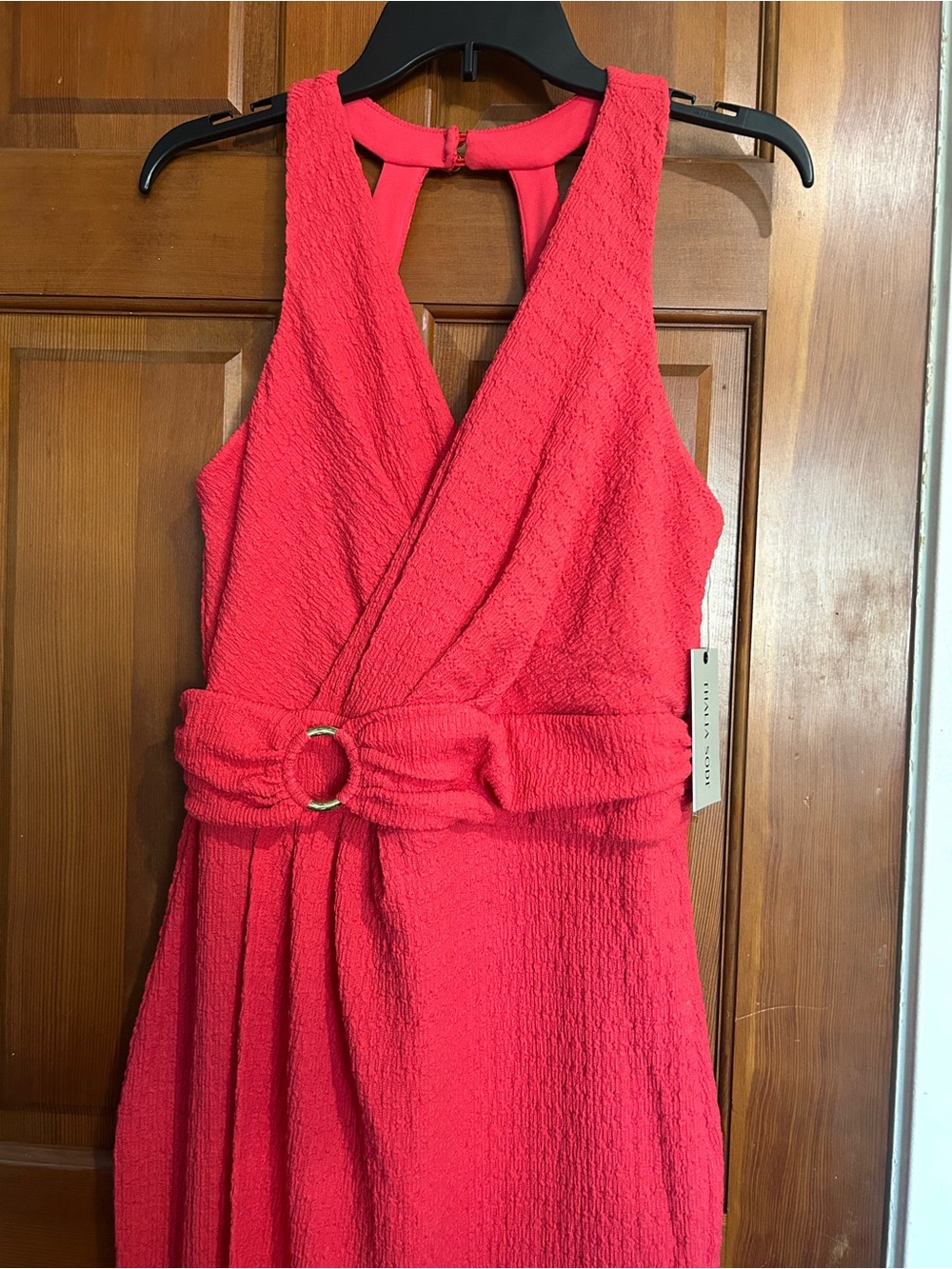 Thalia Sodi One-Shoulder Textured Coral Pink Dress with Ring Belt